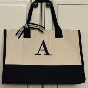 🆕 Mudpie Black and Cream Large Cavas Tote Bag